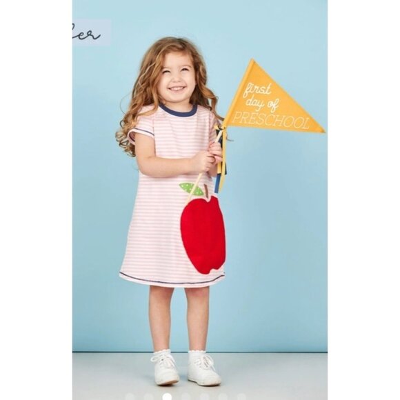 Mud Pie apple Dress Back to School Fall Apple picking NWT 12-18m pink red appliq - Picture 2 of 6